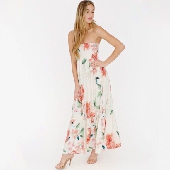 PLUM PRETTY SUGAR Lolo Floral Maxi Dress Strapless Ruched Kiss Mix X-Small Small - Picture 1 of 13